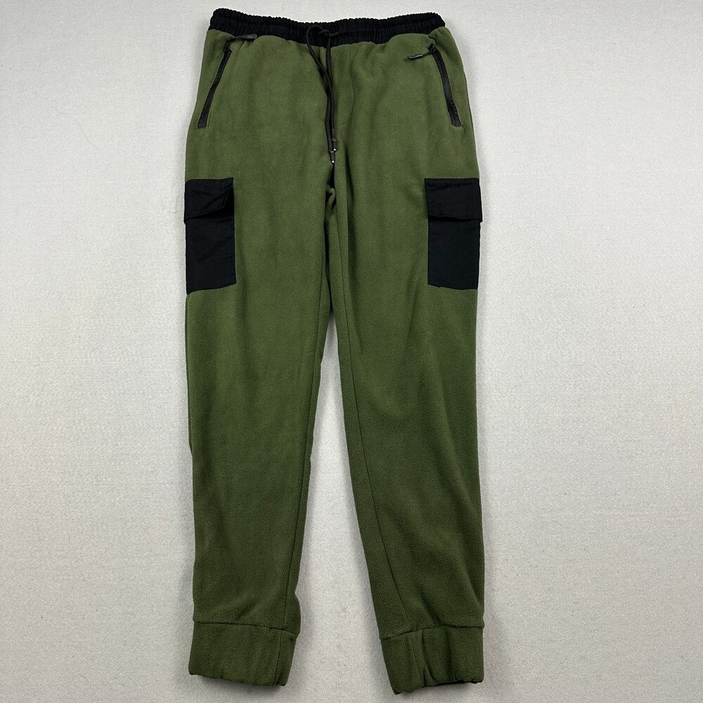 Public Record Pants Men Medium Green Standard Fit Polar Fleece Cargo Joggers M